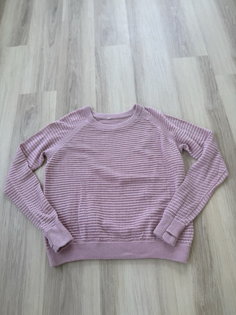 Lululemon Women's Pink Pima Cotton Blend Open Knit Pointelle Sweater XL